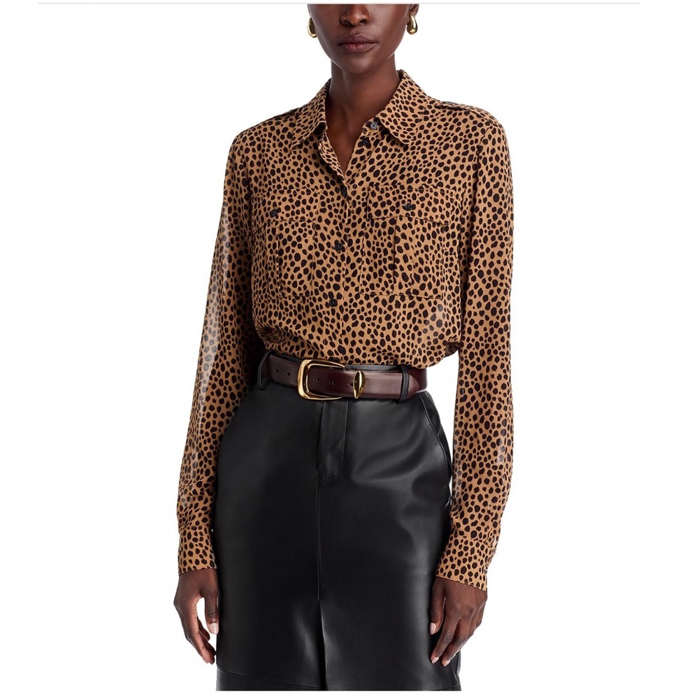 Michael Kors Printed Button Front‎ Shirt Cafe Leopard Print XS